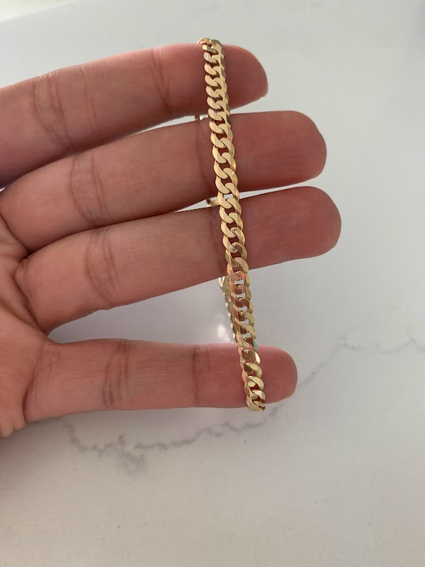 14K Gold Cuban Curb Link Bracelet , Cuban Link Bracelet, 4.5MM Width, 8" Length, Lobster Clasp, Adult Bracelet