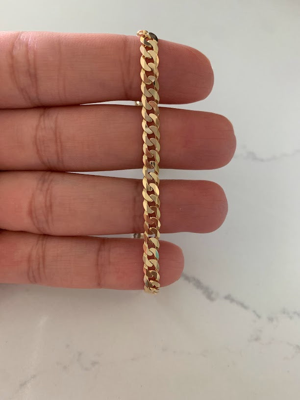 14K Gold Cuban Curb Link Bracelet , Cuban Link Bracelet, 4.5MM Width, 8" Length, Lobster Clasp, Adult Bracelet