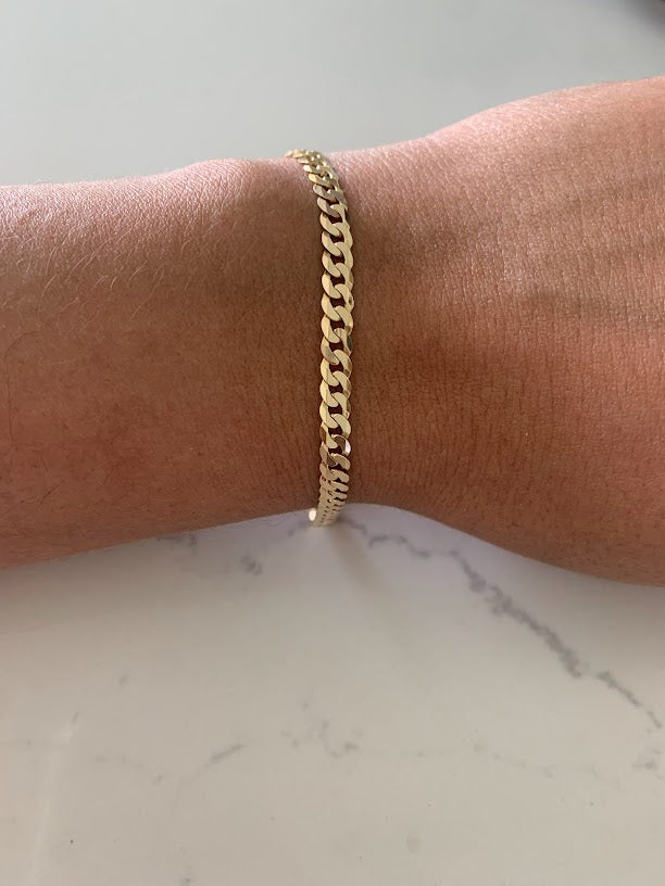 14K Gold Cuban Curb Link Bracelet , Cuban Link Bracelet, 4.5MM Width, 8" Length, Lobster Clasp, Adult Bracelet