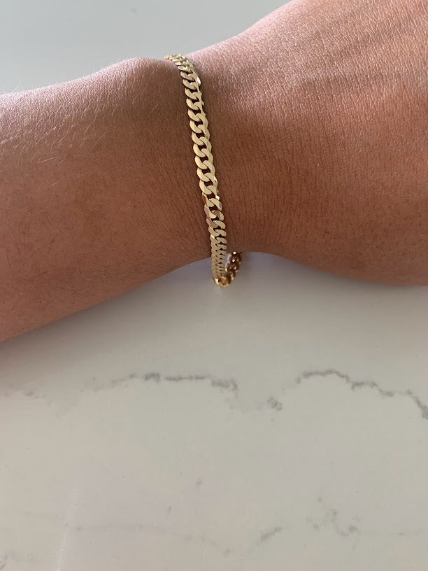 14K Gold Cuban Curb Link Bracelet , Cuban Link Bracelet, 4.5MM Width, 8" Length, Lobster Clasp, Adult Bracelet