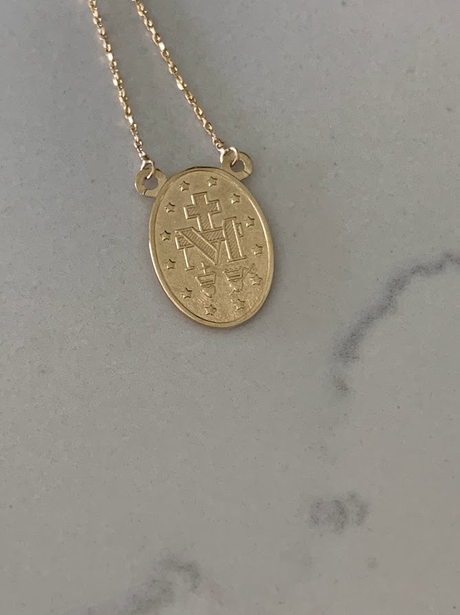 14K Gold Miraculous Virgin Mary Necklace with pearls, Genuine Gold, Religious Necklace, Gift for her