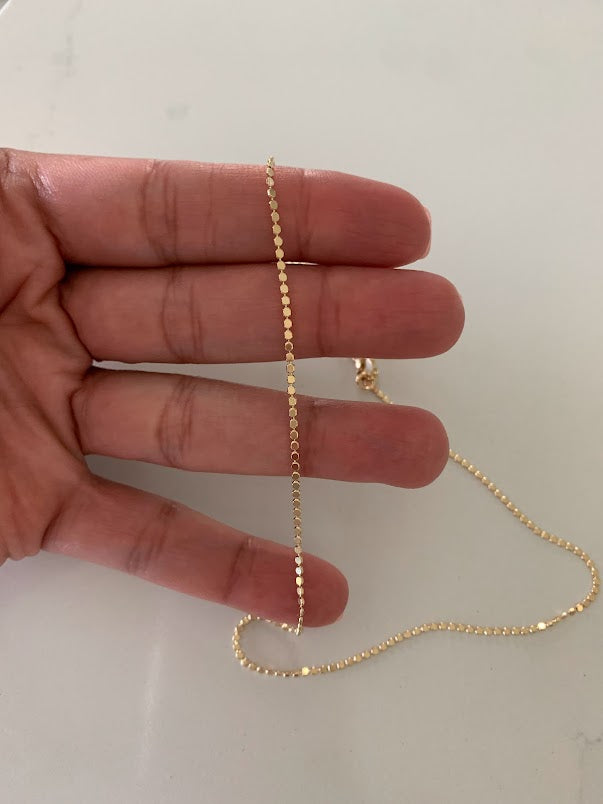Gold Flat Beaded Necklaces | Dainty Flat Ball Chain | Beads Necklace | Flat Beaded Chain | Layering Necklace