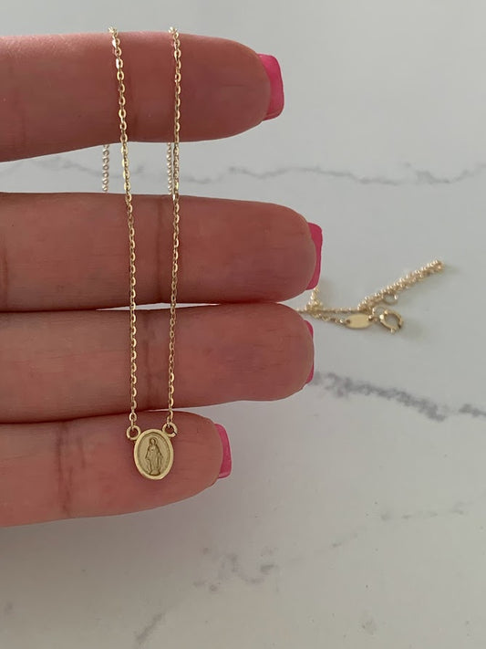 14K Gold Virgin of the Miraculous Medal Necklace | Genuine Gold | Dainty and Delicate Religious Necklace