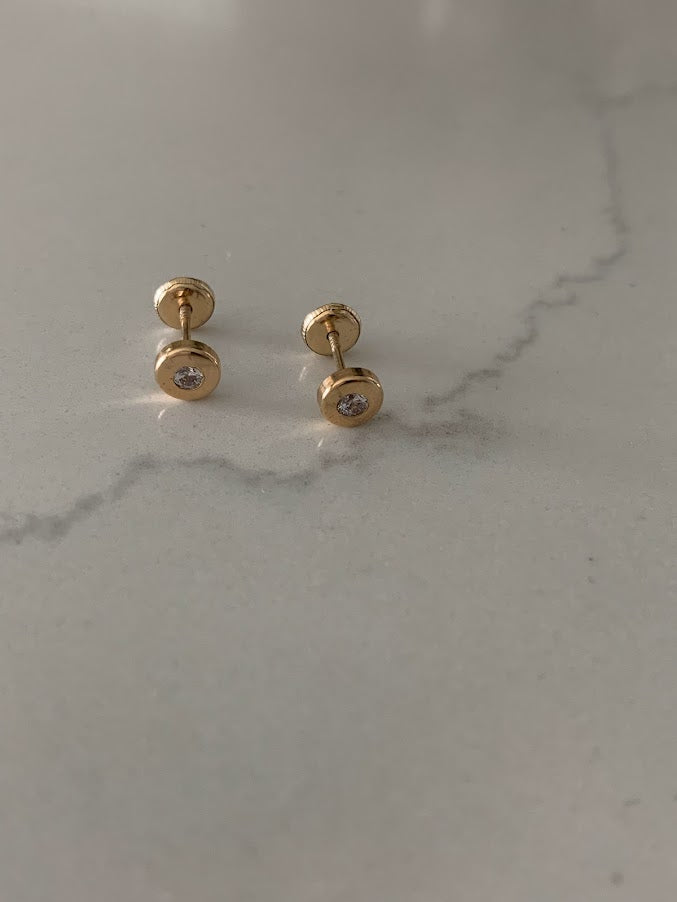 5MM 14K Gold Tiny Bezel Stud Earrings, Solitaire Earrings, Cubic Zirconia Studs, Dainty Bezel Studs, 14K Gold Earrings, Everyday Earrings