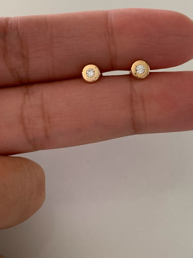 5MM 14K Gold Tiny Bezel Stud Earrings, Solitaire Earrings, Cubic Zirconia Studs, Dainty Bezel Studs, 14K Gold Earrings, Everyday Earrings