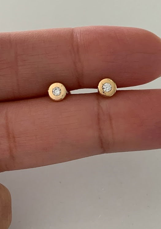 5MM 14K Gold Tiny Bezel Stud Earrings, Solitaire Earrings, Cubic Zirconia Studs, Dainty Bezel Studs, 14K Gold Earrings, Everyday Earrings