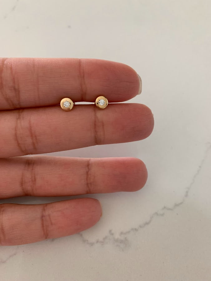 5MM 14K Gold Tiny Bezel Stud Earrings, Solitaire Earrings, Cubic Zirconia Studs, Dainty Bezel Studs, 14K Gold Earrings, Everyday Earrings