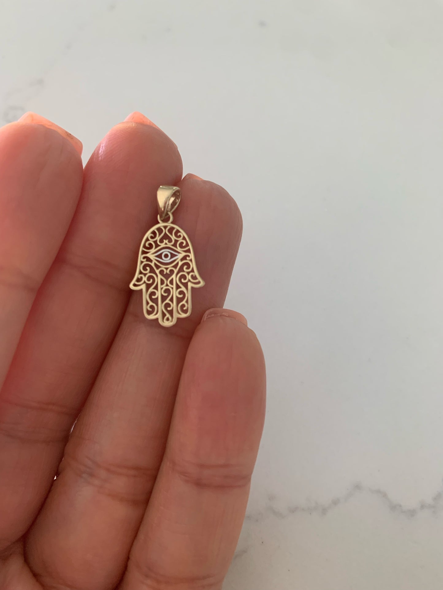 14K Solid Gold Hamsa with Evil Eye | 16MM x 11MM Two Tone Hamsa | Evil Eye Hamsa | Two TONE 14K Solid Gold Pendant