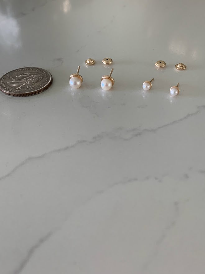 14K Gold 3MM 5MM Fresh Pearl | Stud Earrings | 14k Gold Earrings