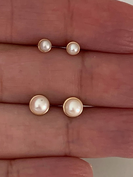 14K Gold 3MM 5MM Fresh Pearl | Stud Earrings | 14k Gold Earrings