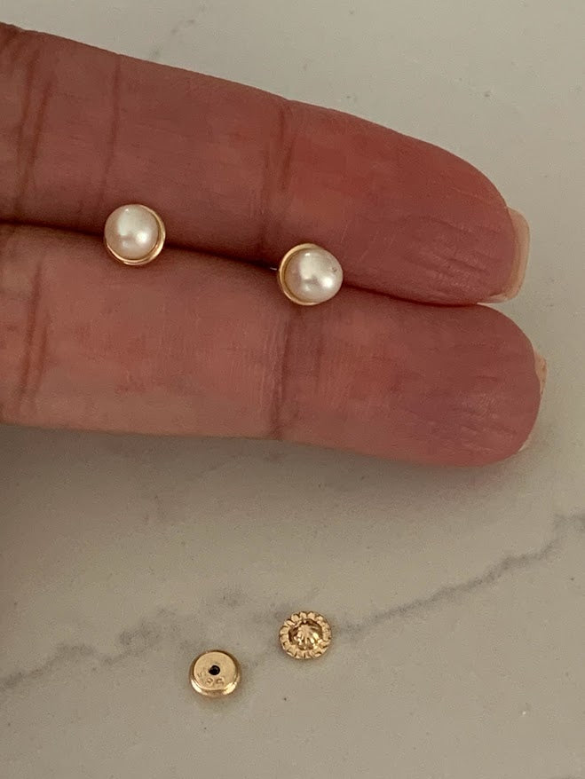 14K Gold 3MM 5MM Fresh Pearl | Stud Earrings | 14k Gold Earrings
