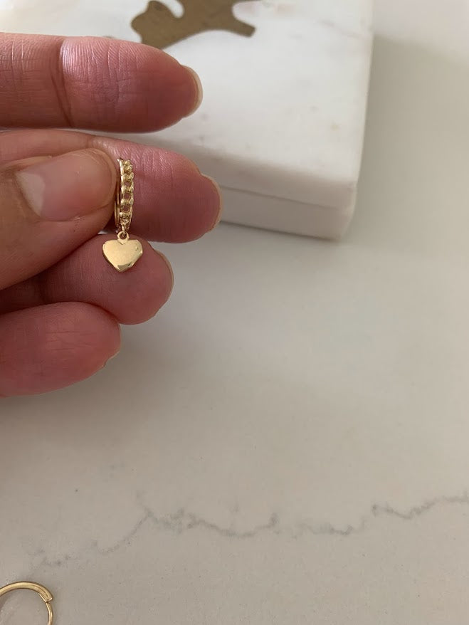 14K Gold Heart 13MM Huggies, Everyday Earrings, Braided Gold Earrings, 14K Yellow Gold Hoops, 14K One Loop Hoops, Tiny Huggies