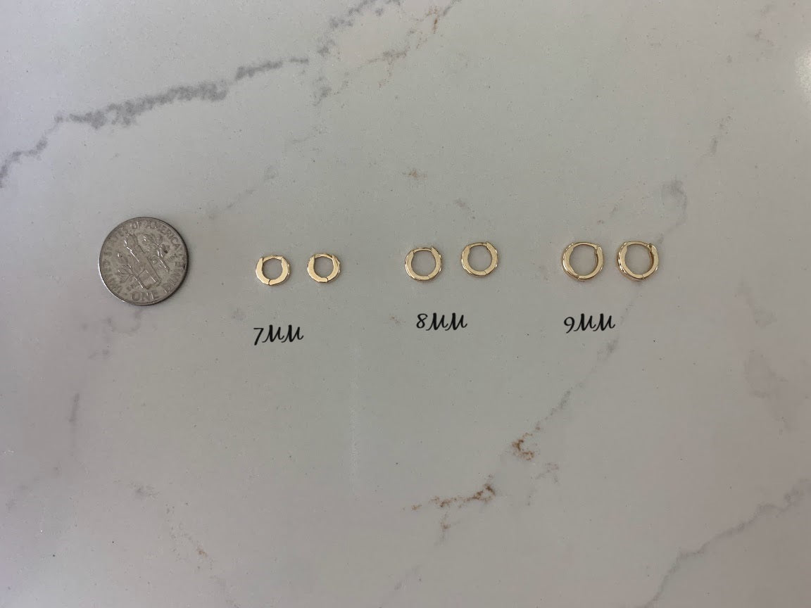 14K Solid Gold Small Huggies, Dainty Hoops, Everyday Earrings, Dainty Earrings, Yellow Solid Gold Earrings, 7MM 8MM 9MM Huggies