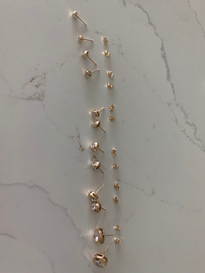 14K Yellow Gold Bezel Stud Earrings, Solitaire Earrings, Cubic Zirconia Studs, Dainty Bezel Studs, 4MM, 5MM, 6MM, 7MM, 8MM & 10MM Shiny Everyday Earrings