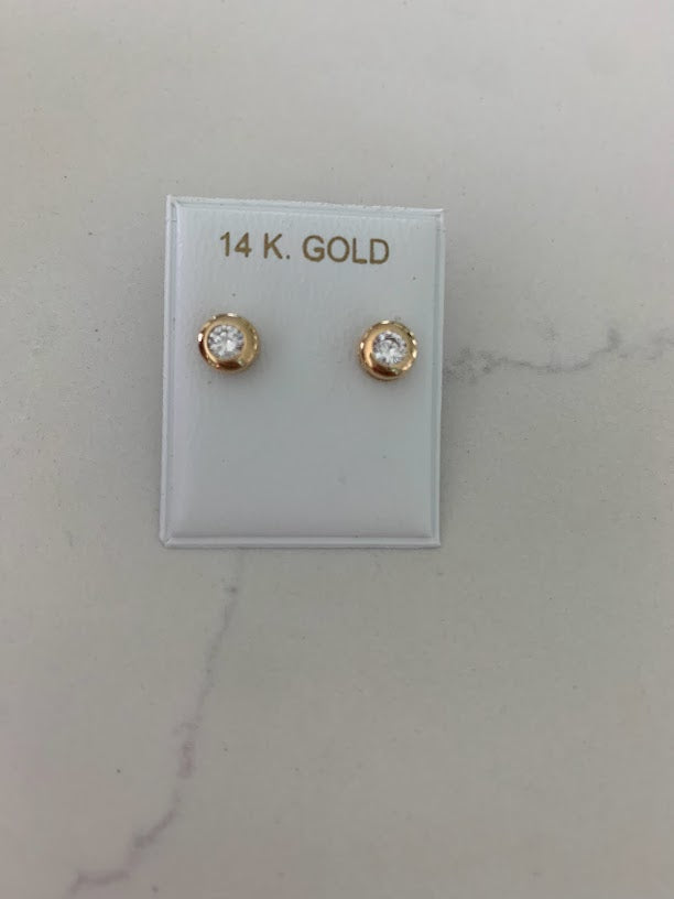 14K Yellow Gold Bezel Stud Earrings, Solitaire Earrings, Cubic Zirconia Studs, Dainty Bezel Studs, 5MM, 6MM, 7MM Shiny Everyday Earrings