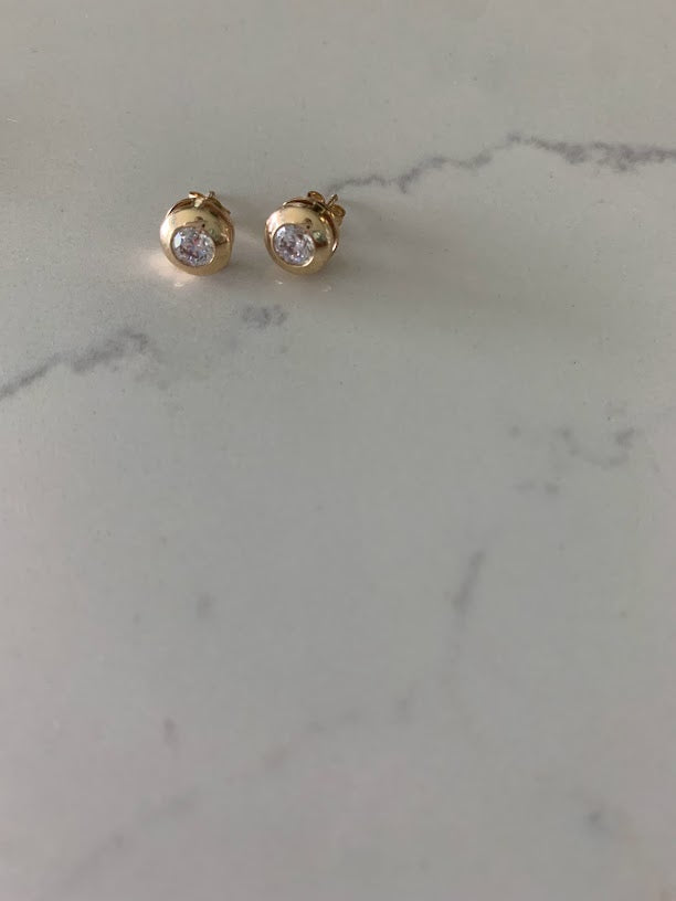 14K Yellow Gold Bezel Stud Earrings, Solitaire Earrings, Cubic Zirconia Studs, Dainty Bezel Studs, 5MM, 6MM, 7MM Shiny Everyday Earrings