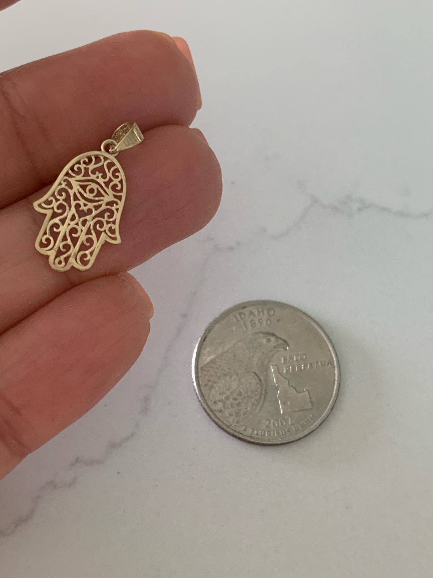 14K Solid Gold Hamsa with Evil Eye | 16MM x 11MM Two Tone Hamsa | Evil Eye Hamsa | Two TONE 14K Solid Gold Pendant
