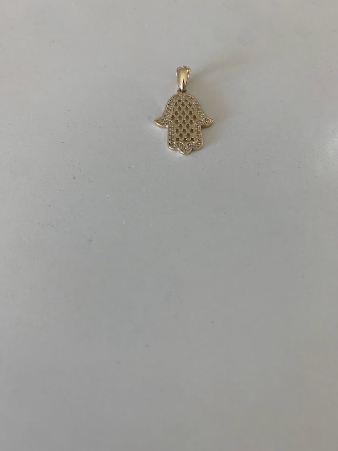 14K Solid Gold Pave Hamsa | 22MM x 17MM Gold Hamsa | CZ Hamsa | 14K Solid Gold Pendant