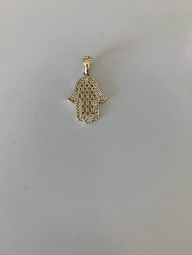 14K Solid Gold Pave Hamsa | 22MM x 17MM Gold Hamsa | CZ Hamsa | 14K Solid Gold Pendant