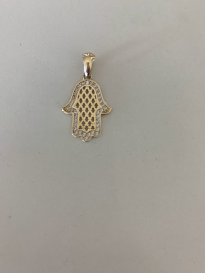 14K Solid Gold Pave Hamsa | 22MM x 17MM Gold Hamsa | CZ Hamsa | 14K Solid Gold Pendant