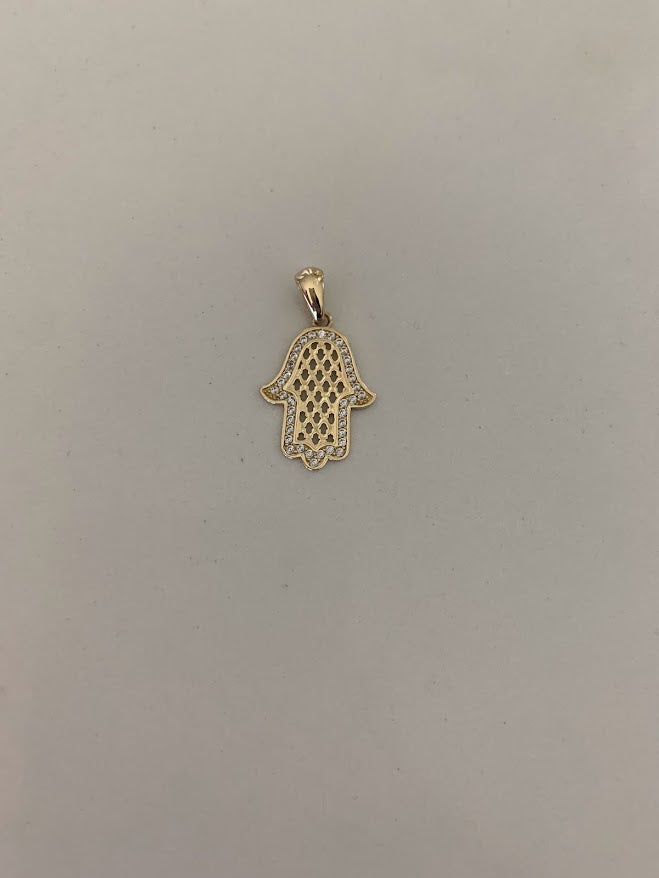 14K Solid Gold Pave Hamsa | 22MM x 17MM Gold Hamsa | CZ Hamsa | 14K Solid Gold Pendant