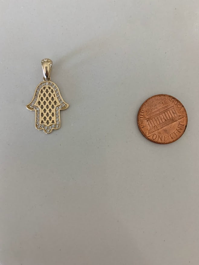 14K Solid Gold Pave Hamsa | 22MM x 17MM Gold Hamsa | CZ Hamsa | 14K Solid Gold Pendant