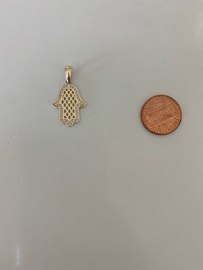 14K Solid Gold Pave Hamsa | 22MM x 17MM Gold Hamsa | CZ Hamsa | 14K Solid Gold Pendant