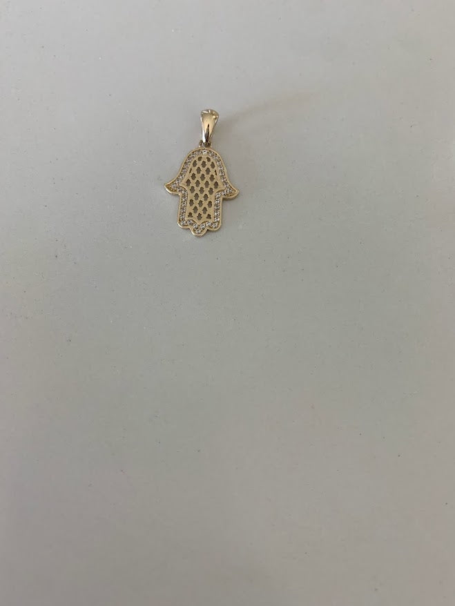 14K Solid Gold Pave Hamsa | 22MM x 17MM Gold Hamsa | CZ Hamsa | 14K Solid Gold Pendant