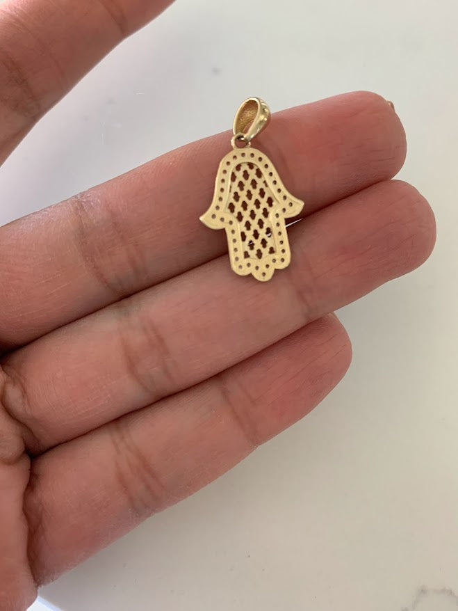 14K Solid Gold Pave Hamsa | 22MM x 17MM Gold Hamsa | CZ Hamsa | 14K Solid Gold Pendant