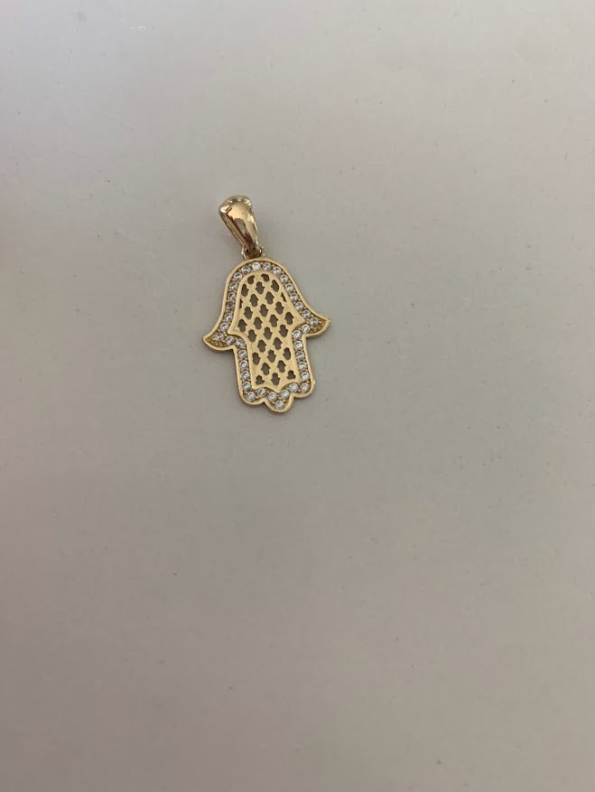 14K Solid Gold Pave Hamsa | 22MM x 17MM Gold Hamsa | CZ Hamsa | 14K Solid Gold Pendant