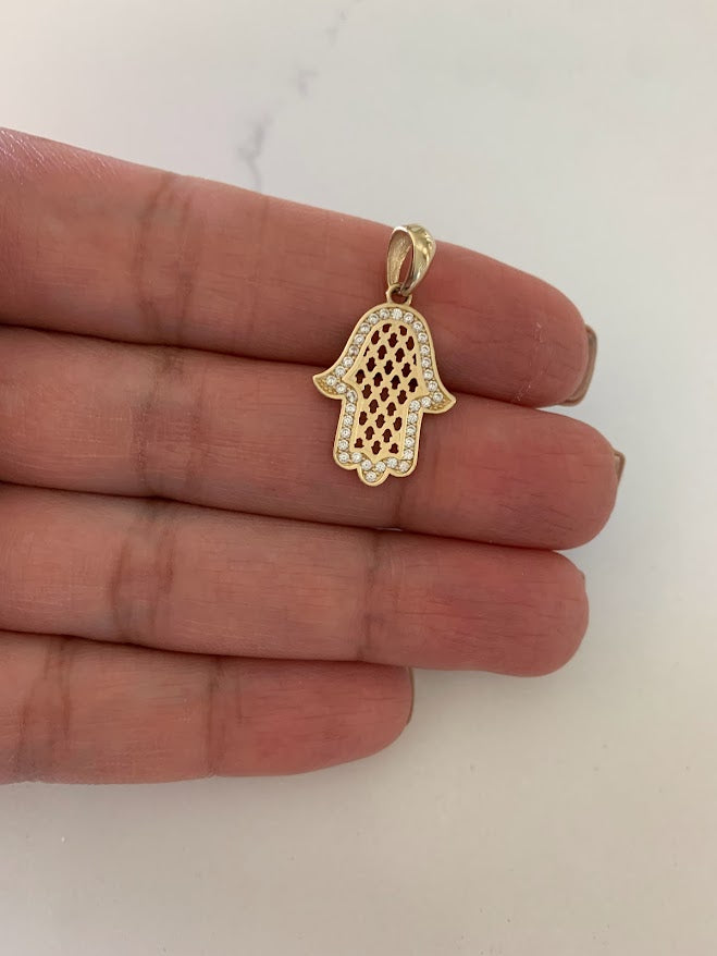 14K Solid Gold Pave Hamsa | 22MM x 17MM Gold Hamsa | CZ Hamsa | 14K Solid Gold Pendant