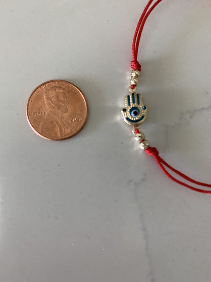 14K Gold Evil Eye Bracelet, Red String Gold Bracelet, Hamsa Evil Eye, Solid Gold Bracelet, Handmade, Yellow Gold, Gift For Protection, Gift