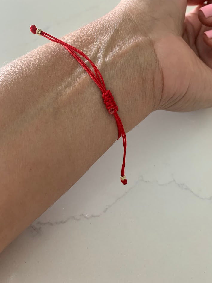 14K Gold Evil Eye Bracelet, Red String Gold Bracelet, Hamsa Evil Eye, Solid Gold Bracelet, Handmade, Yellow Gold, Gift For Protection, Gift