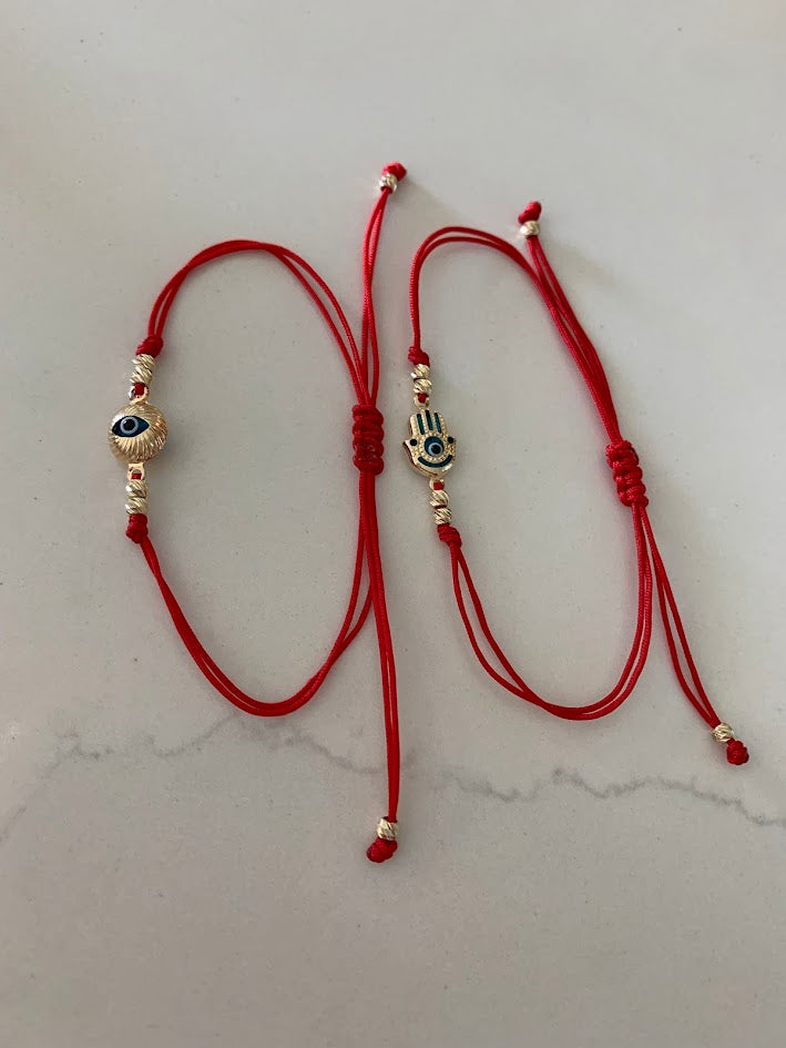 14K Gold Evil Eye Bracelet, Red String Gold Bracelet, Hamsa Evil Eye, Solid Gold Bracelet, Handmade, Yellow Gold, Gift For Protection, Gift