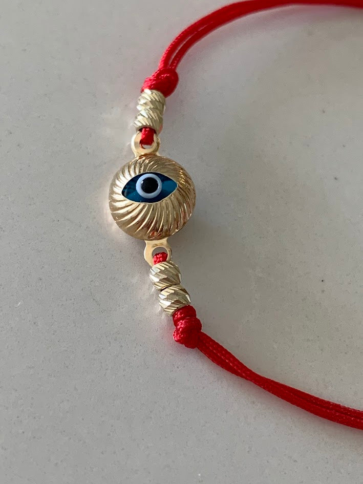 14K Gold Evil Eye Bracelet, Red String Gold Bracelet, Hamsa Evil Eye, Solid Gold Bracelet, Handmade, Yellow Gold, Gift For Protection, Gift