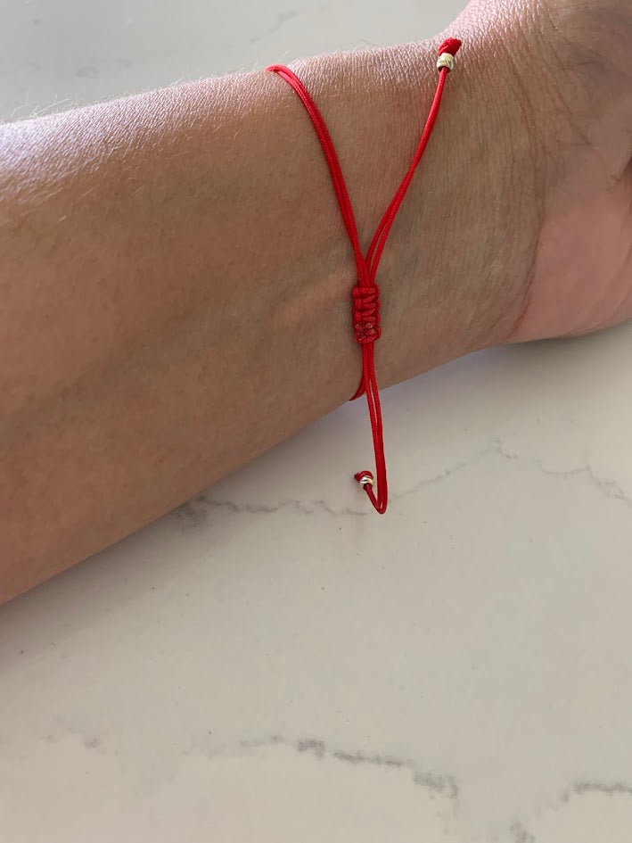 14K Gold Evil Eye Bracelet, Red String Gold Bracelet, Hamsa Evil Eye, Solid Gold Bracelet, Handmade, Yellow Gold, Gift For Protection, Gift