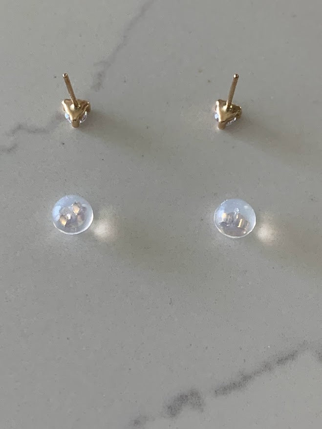 4MM 14K Gold Pair Earrings, 14k Solid Gold, Cubic Zirconia, Low Profile, Small Three Prong, Minimalist Stud Earrings