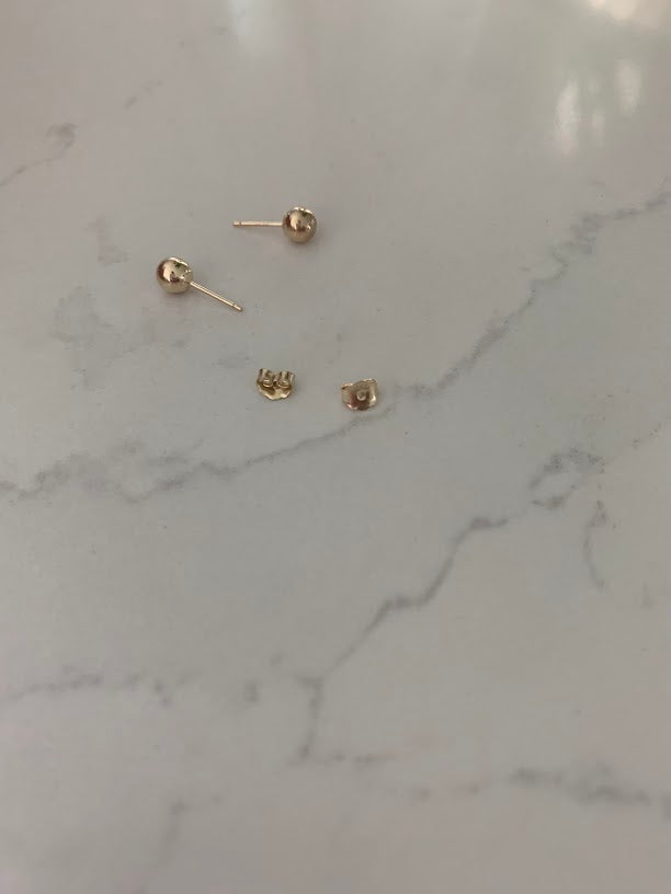14K Solid Gold Button Ball Earrings