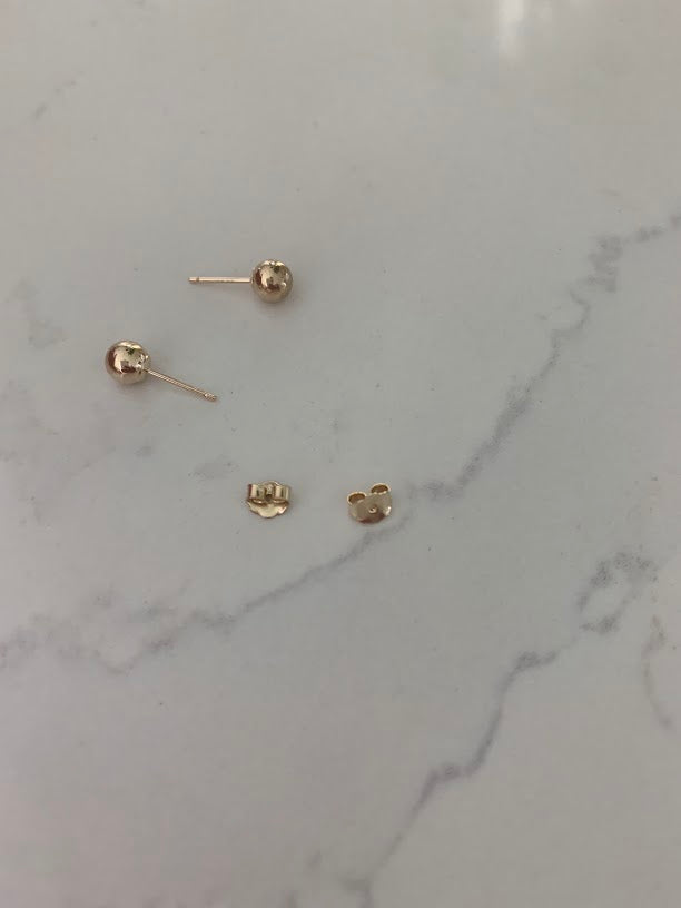 14K Solid Gold Button Ball Earrings