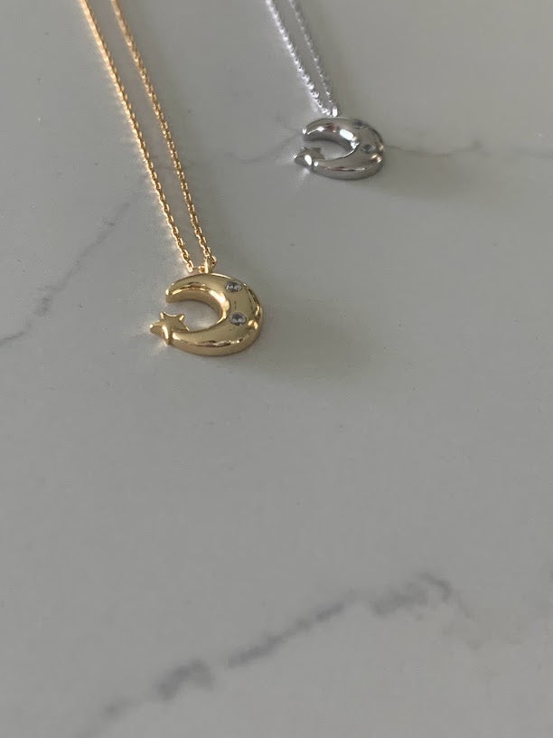 Moon Necklace, Moon ZC, Dainty Necklace, Layering Necklace, Minimalist Jewelry, Star Necklace, Crescent Moon, Gold, Silver, Sterling Silver