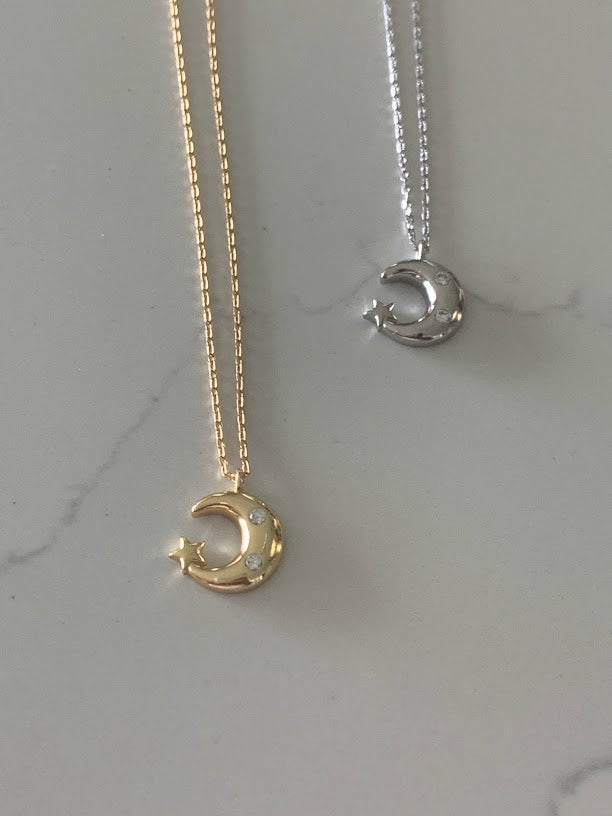 Moon Necklace, Moon ZC, Dainty Necklace, Layering Necklace, Minimalist Jewelry, Star Necklace, Crescent Moon, Gold, Silver, Sterling Silver