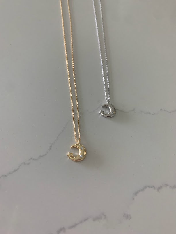 Moon Necklace, Moon ZC, Dainty Necklace, Layering Necklace, Minimalist Jewelry, Star Necklace, Crescent Moon, Gold, Silver, Sterling Silver