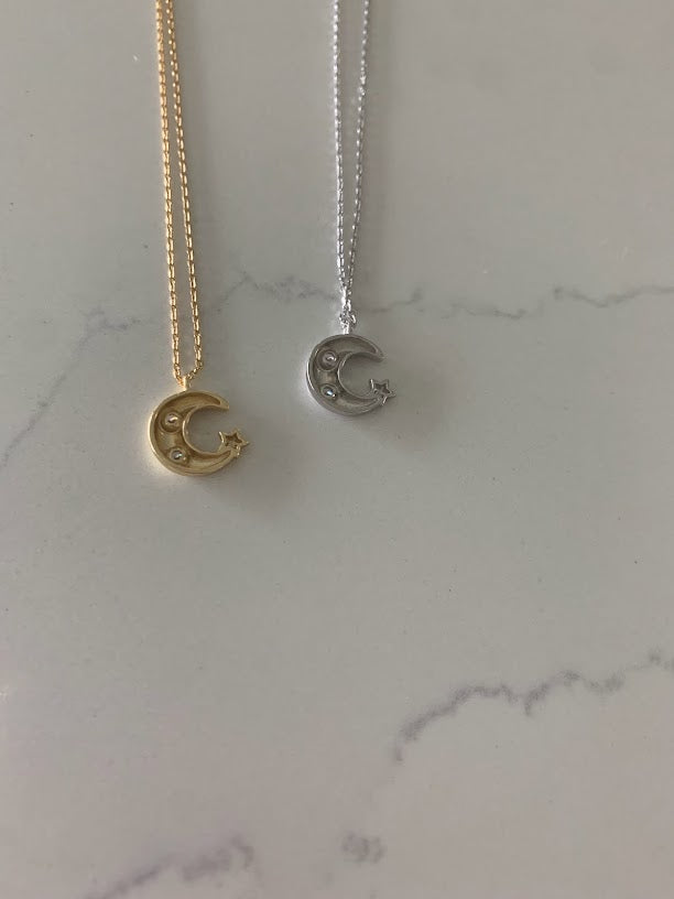 Moon Necklace, Moon ZC, Dainty Necklace, Layering Necklace, Minimalist Jewelry, Star Necklace, Crescent Moon, Gold, Silver, Sterling Silver