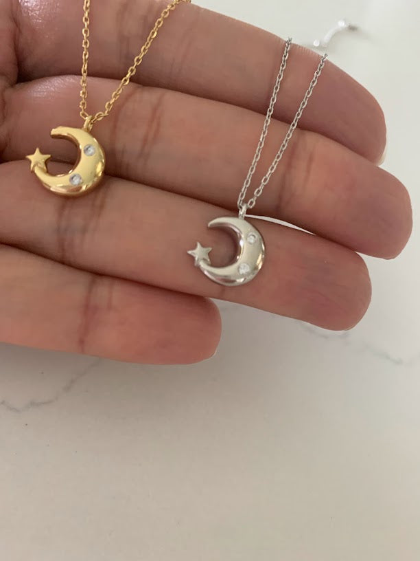 Moon Necklace, Moon ZC, Dainty Necklace, Layering Necklace, Minimalist Jewelry, Star Necklace, Crescent Moon, Gold, Silver, Sterling Silver