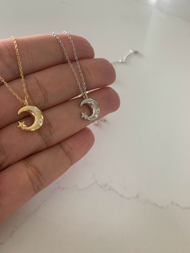 Moon Necklace, Moon ZC, Dainty Necklace, Layering Necklace, Minimalist Jewelry, Star Necklace, Crescent Moon, Gold, Silver, Sterling Silver