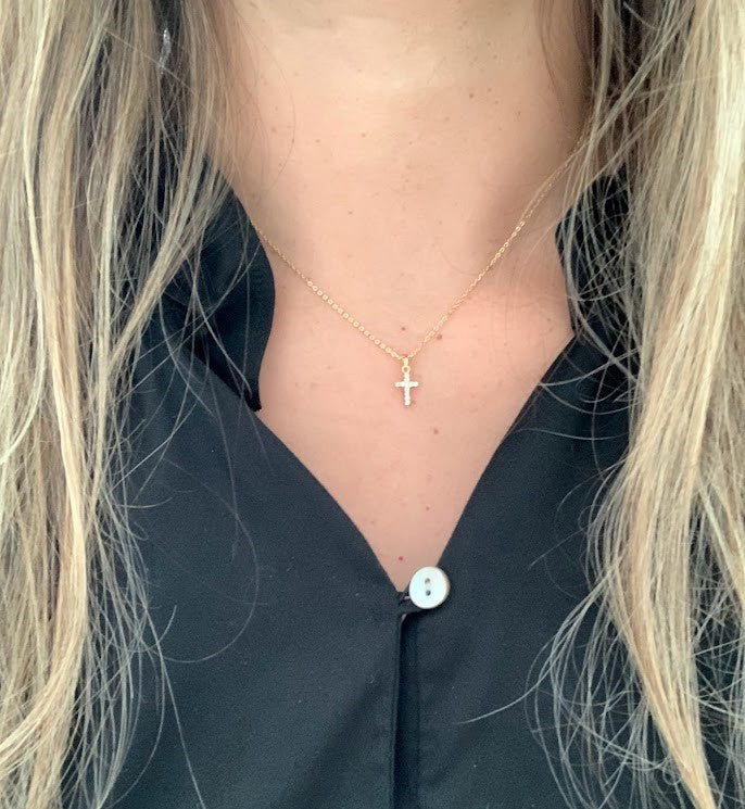Dainty Cubic Zirconia Cross in Sterling | Gift for her | Baptism Gift | Jewelry