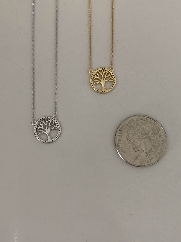 Tree of Life with CZ, Dainty Tree of Life Necklace, Tree Necklace, Sterling Silver Necklace, Attached Pendant Necklace