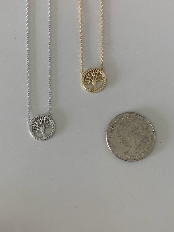 Tree of Life with CZ, Dainty Tree of Life Necklace, Tree Necklace, Sterling Silver Necklace, Attached Pendant Necklace