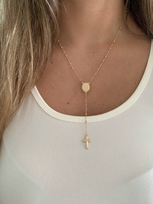 14K Yellow Gold Rosary, 14KY 2.5mm Ball Rosary Necklace - 20", Gold Rosary