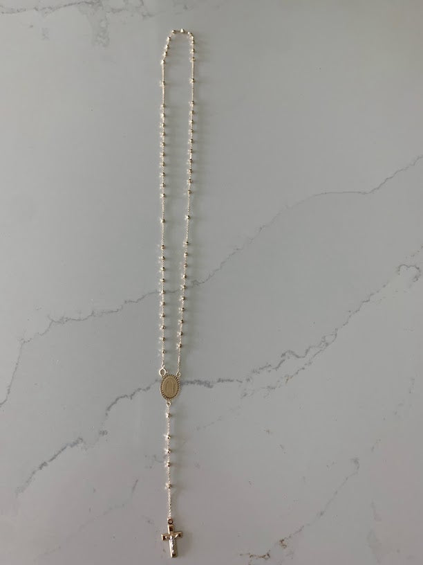 14K Yellow Gold Rosary, 14KY 2.5mm Ball Rosary Necklace - 20", Gold Rosary